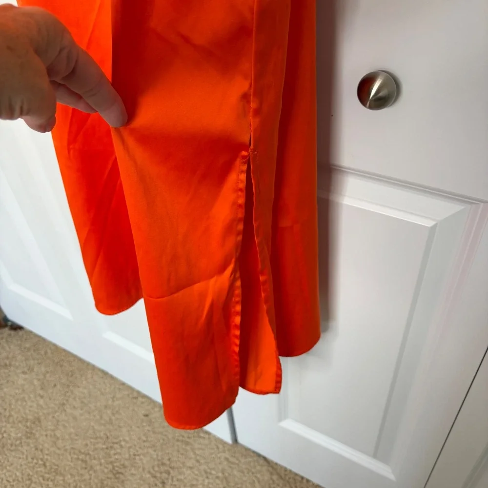 The Drop Ana Orange Midi Slip Dress XL Side Slit Minimalist